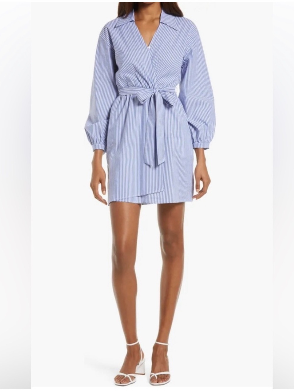 Fraichie by J Blue White Striped Shirt Dress Faux Wrap size M